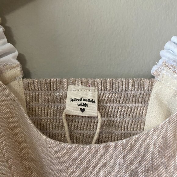 Handmade Children's Linen Rayon Viscose Cotton Cream Multicolour Pattern Dress - Picture 3 of 16